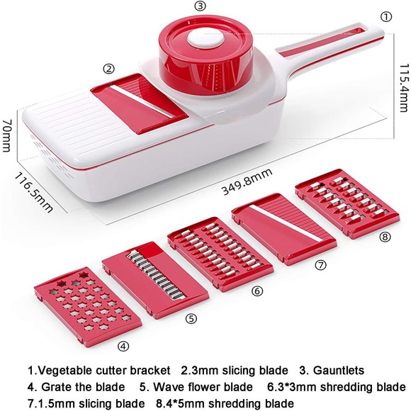 Onion Mincer Chopper Vegetable Chopper Chopper with Container and 6 Blades-Red - Picture 3 of 9